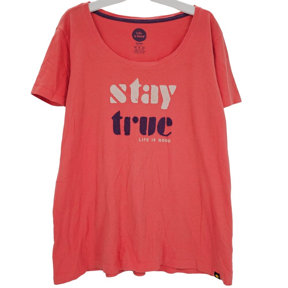 Life is Good Womans size XL Creamy Scoop Stay True T-Shirt in Sunny Coral Cotton
